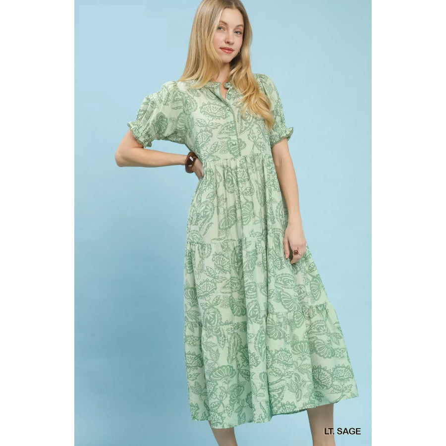 Umgee Paisley Print Tiered Midi Dress Apparel and Accessories