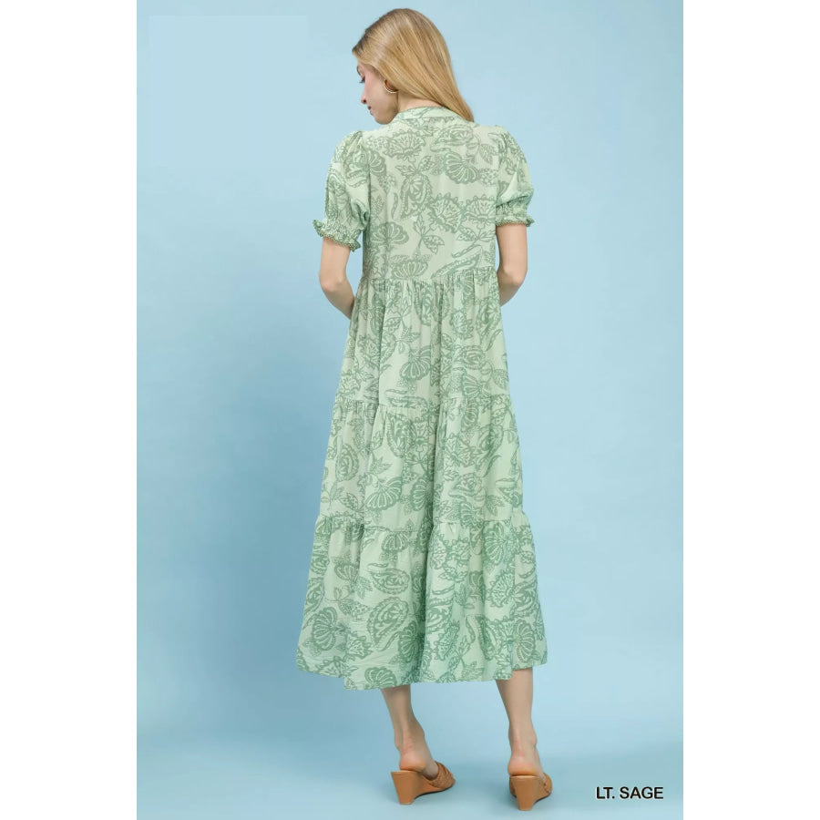 Umgee Paisley Print Tiered Midi Dress Apparel and Accessories