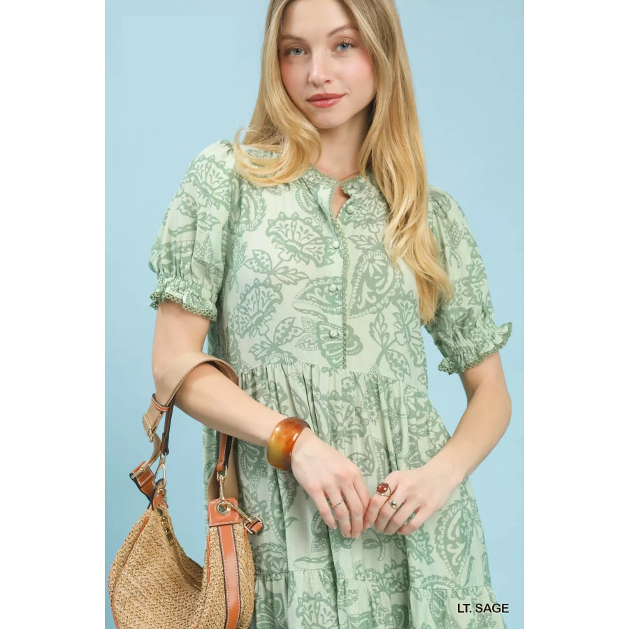 Umgee Paisley Print Tiered Midi Dress Apparel and Accessories