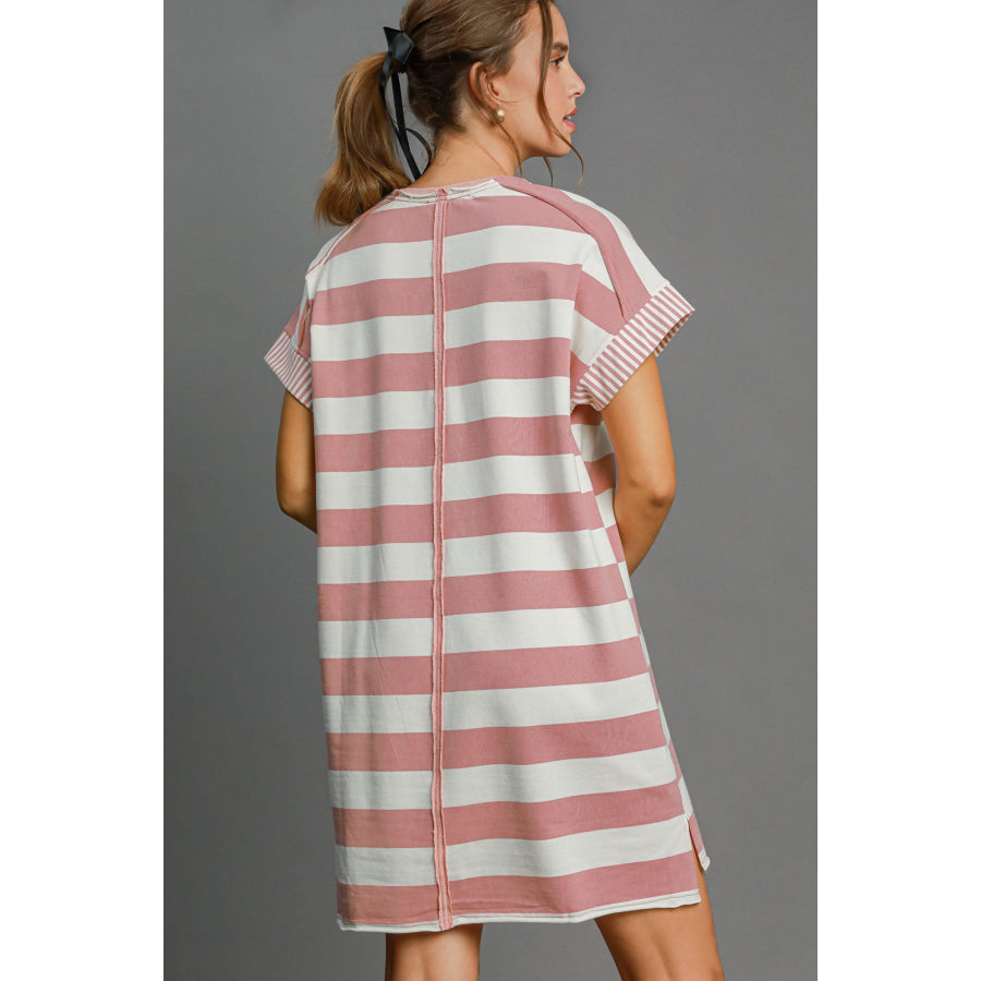 Umgee Peace Applique Striped Short Sleeve Mini Dress Apparel and Accessories