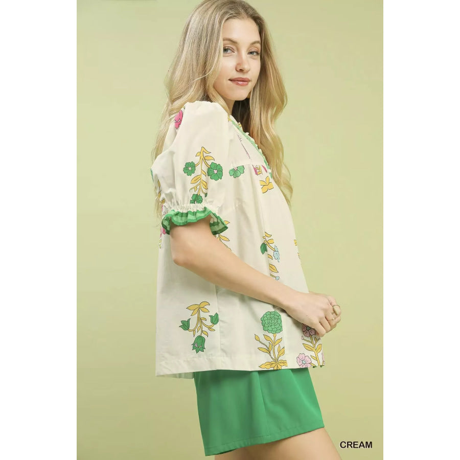 Umgee Petal Parade Print Button-Down Blouse Apparel and Accessories