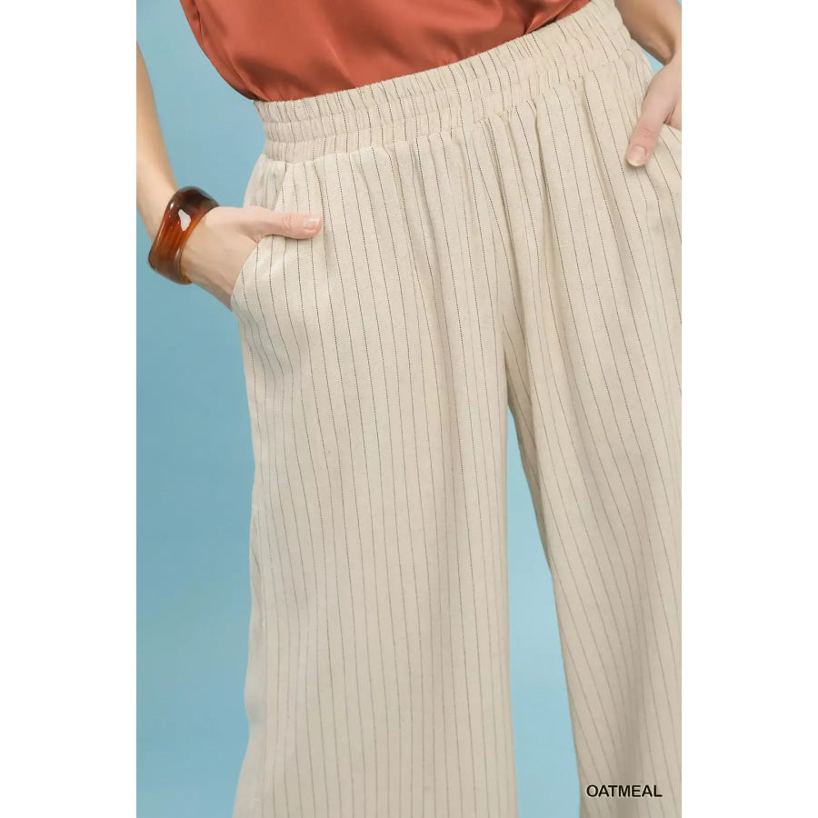 Umgee Pinstripe Wide Leg Pants Apparel and Accessories