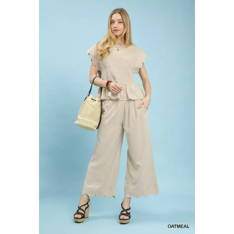 Umgee Pinstripe Wide Leg Pants Apparel and Accessories