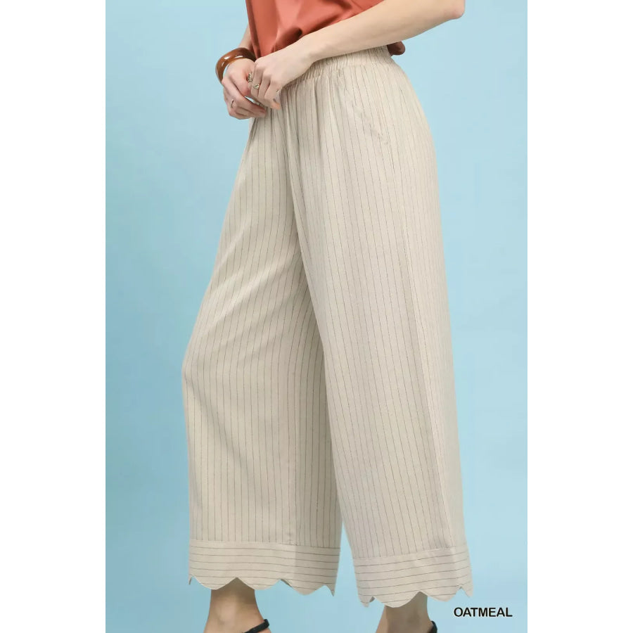Umgee Pinstripe Wide Leg Pants OATMEAL / S Apparel and Accessories