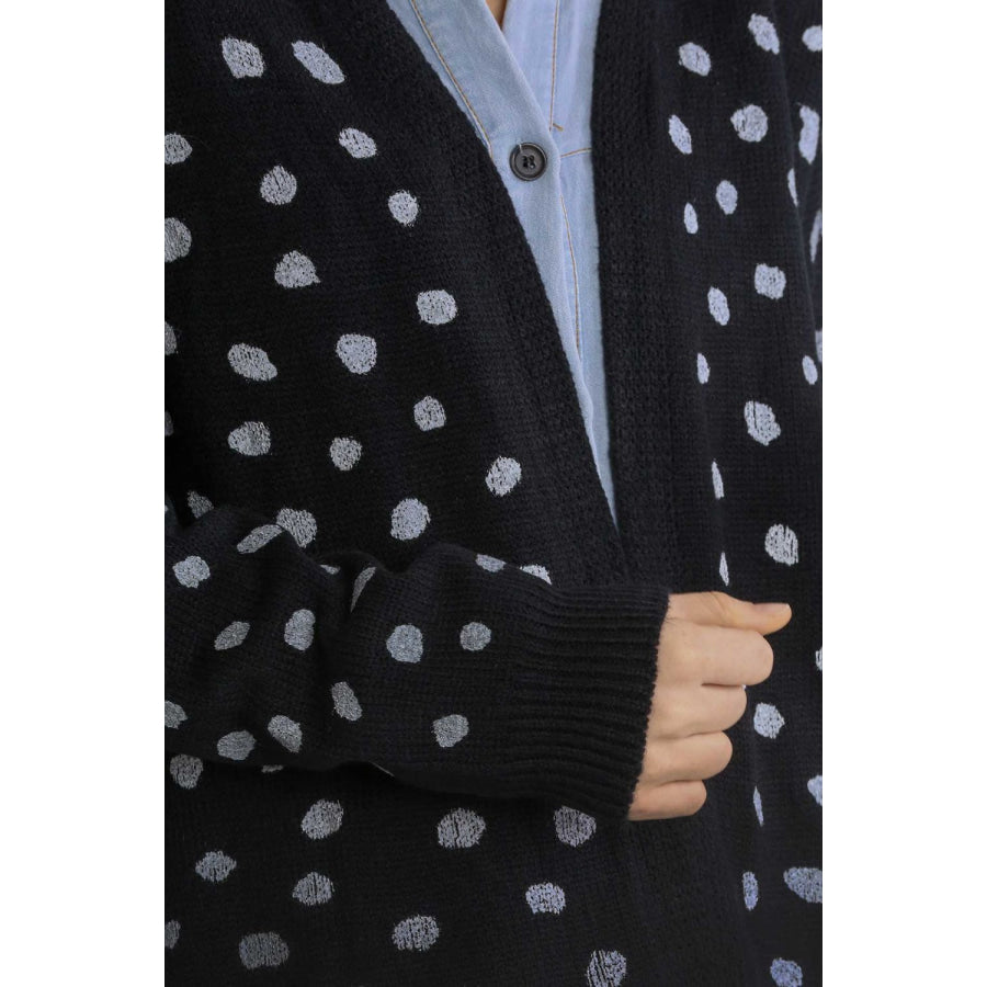 Umgee Polka Dot Open Front Drop Shoulder Cardigan Apparel and Accessories