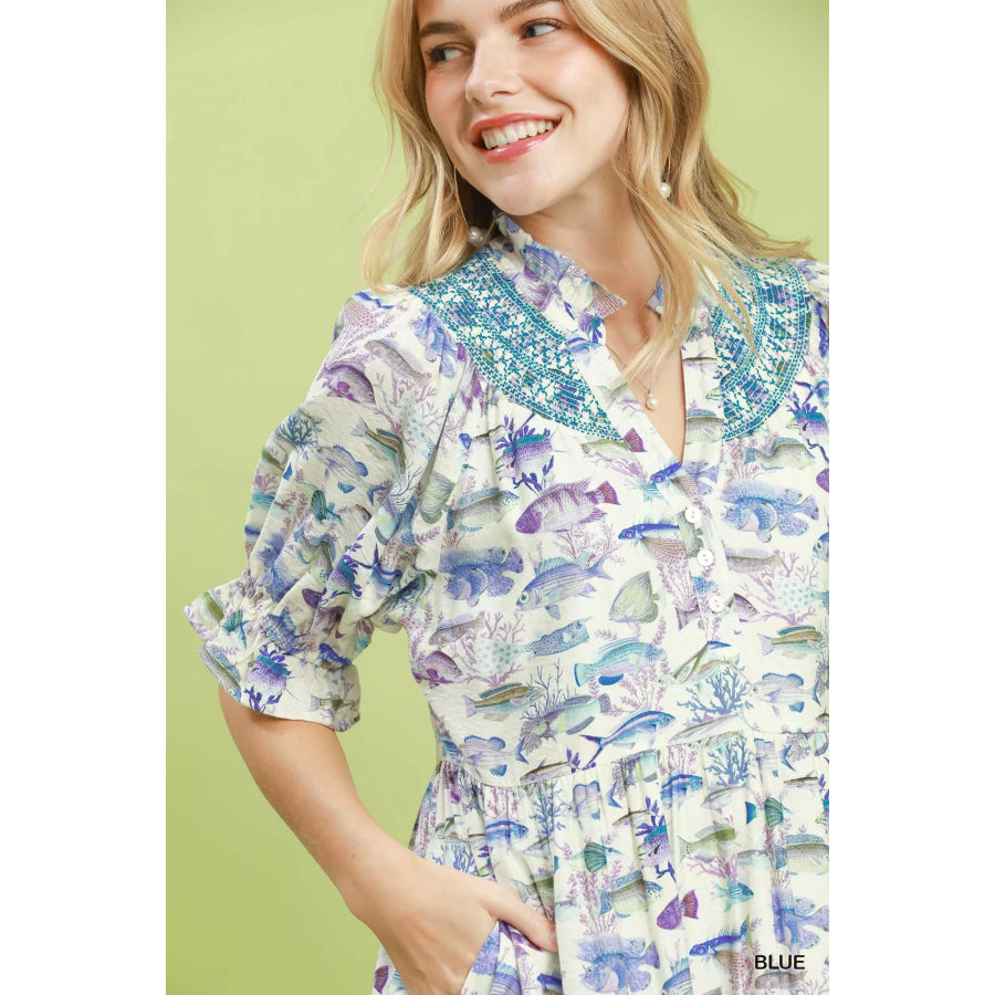 Umgee Print Tiered Midi Dress Apparel and Accessories