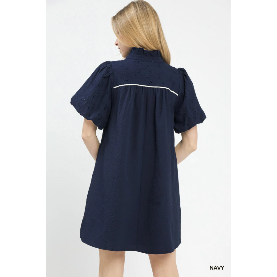 Umgee Puff Sleeve Textured Babydoll Dress Apparel and Accessories