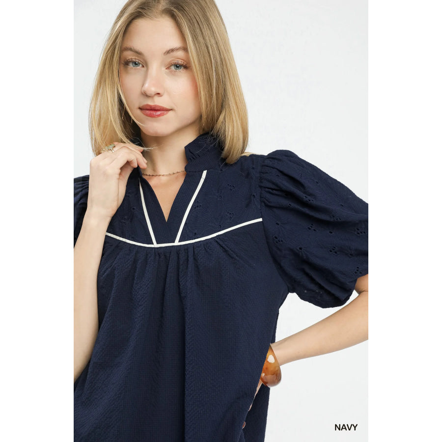 Umgee Puff Sleeve Textured Babydoll Dress Apparel and Accessories