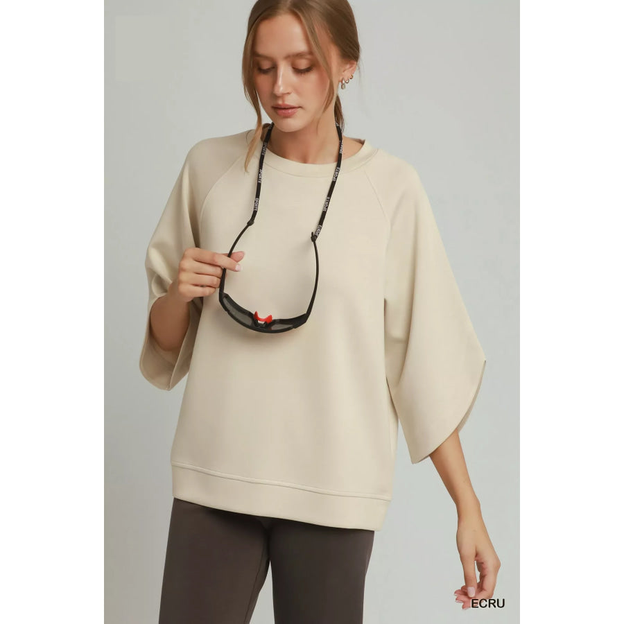 Umgee Round Hem Raglan Sleeve Top ECRU / S Apparel and Accessories