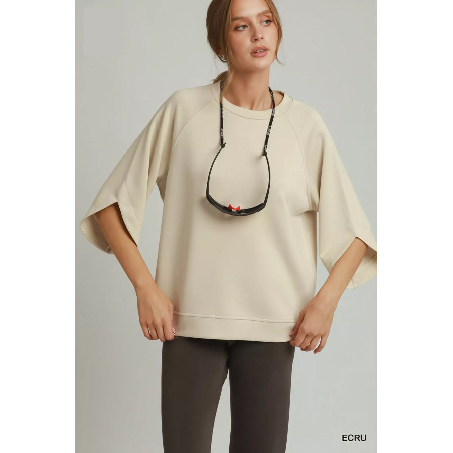 Umgee Round Hem Raglan Sleeve Top ECRU / S Apparel and Accessories