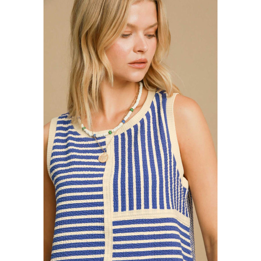 Umgee Round Neck Texture Striped Tank Apparel and Accessories