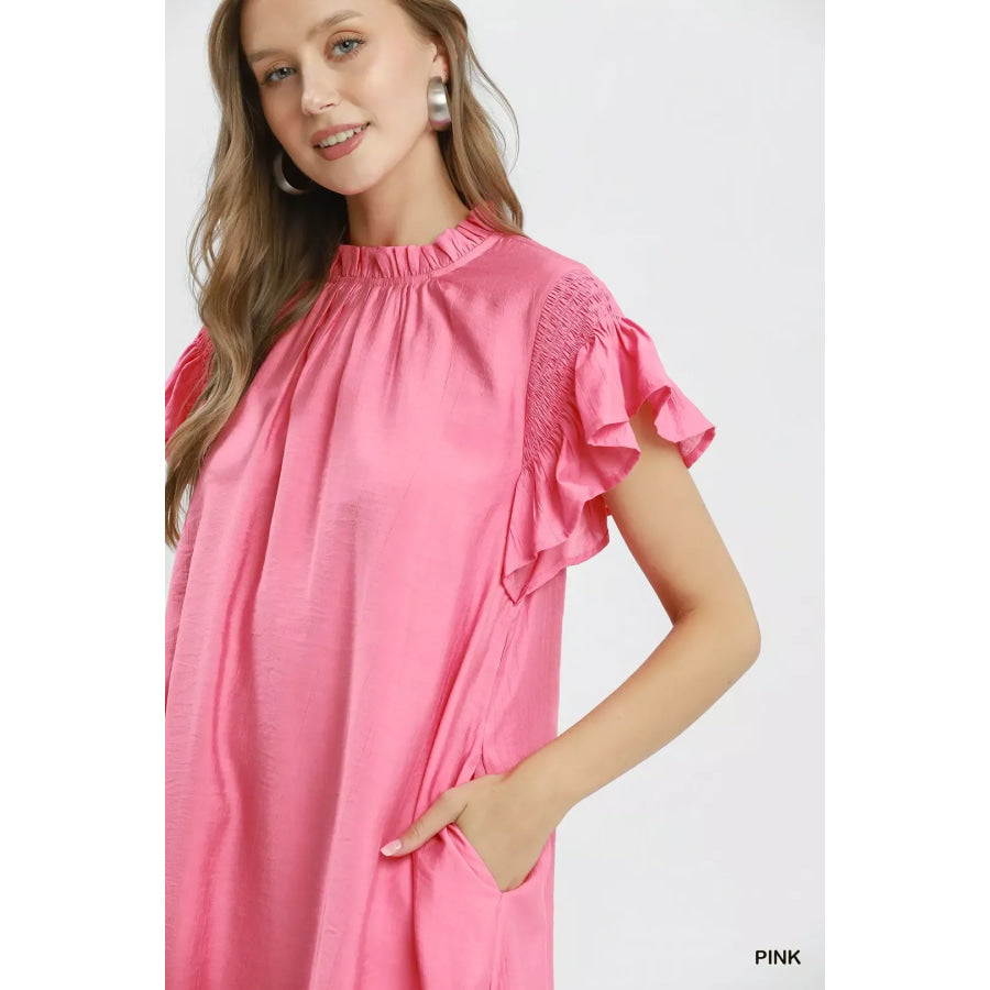Umgee Ruffle Flutter Sleeve Dress Apparel and Accessories