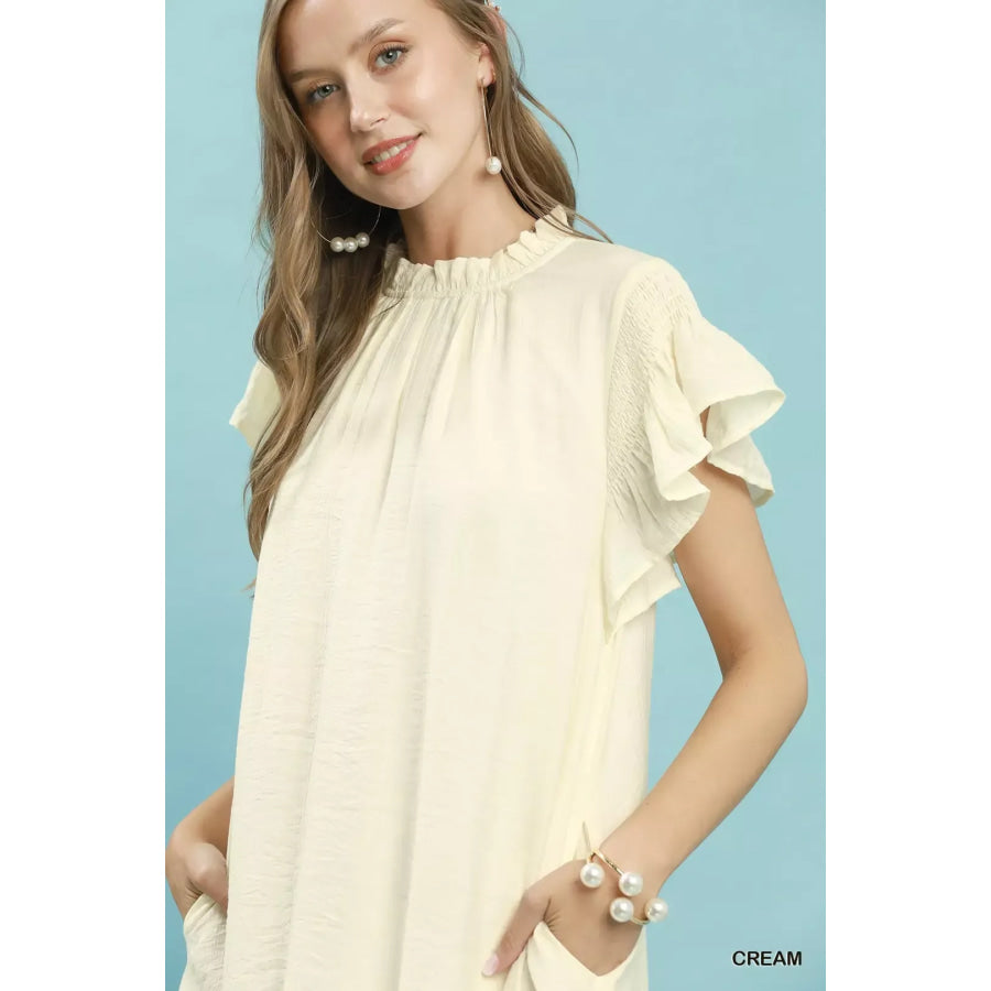 Umgee Ruffle Flutter Sleeve Dress Apparel and Accessories