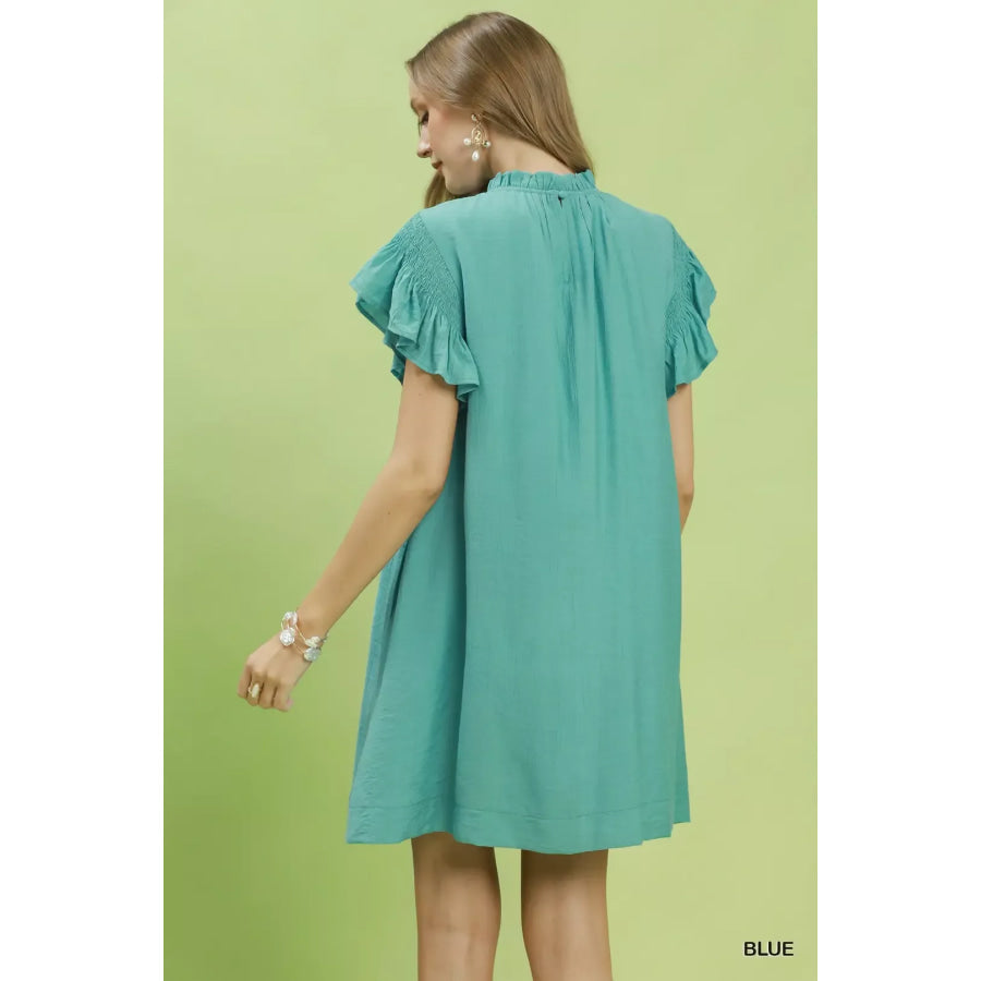 Umgee Ruffle Flutter Sleeve Dress Apparel and Accessories
