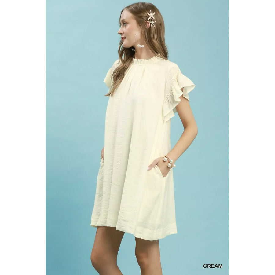 Umgee Ruffle Flutter Sleeve Dress CREAM / S Apparel and Accessories