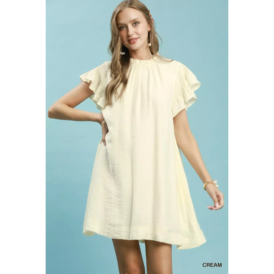 Umgee Ruffle Flutter Sleeve Dress CREAM / S Apparel and Accessories