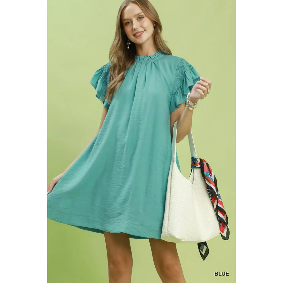 Umgee Ruffle Flutter Sleeve Dress MINT BLUE / S Apparel and Accessories