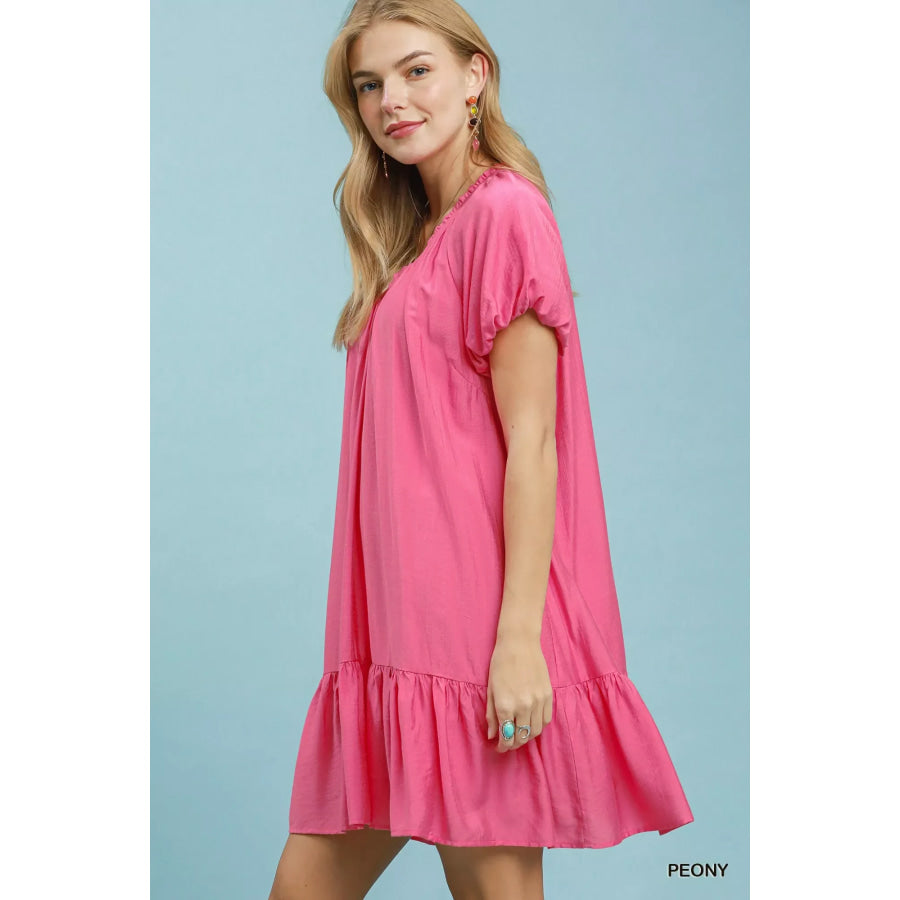 Umgee Ruffle Hem Shift Mini Dress PEONY / S Apparel and Accessories