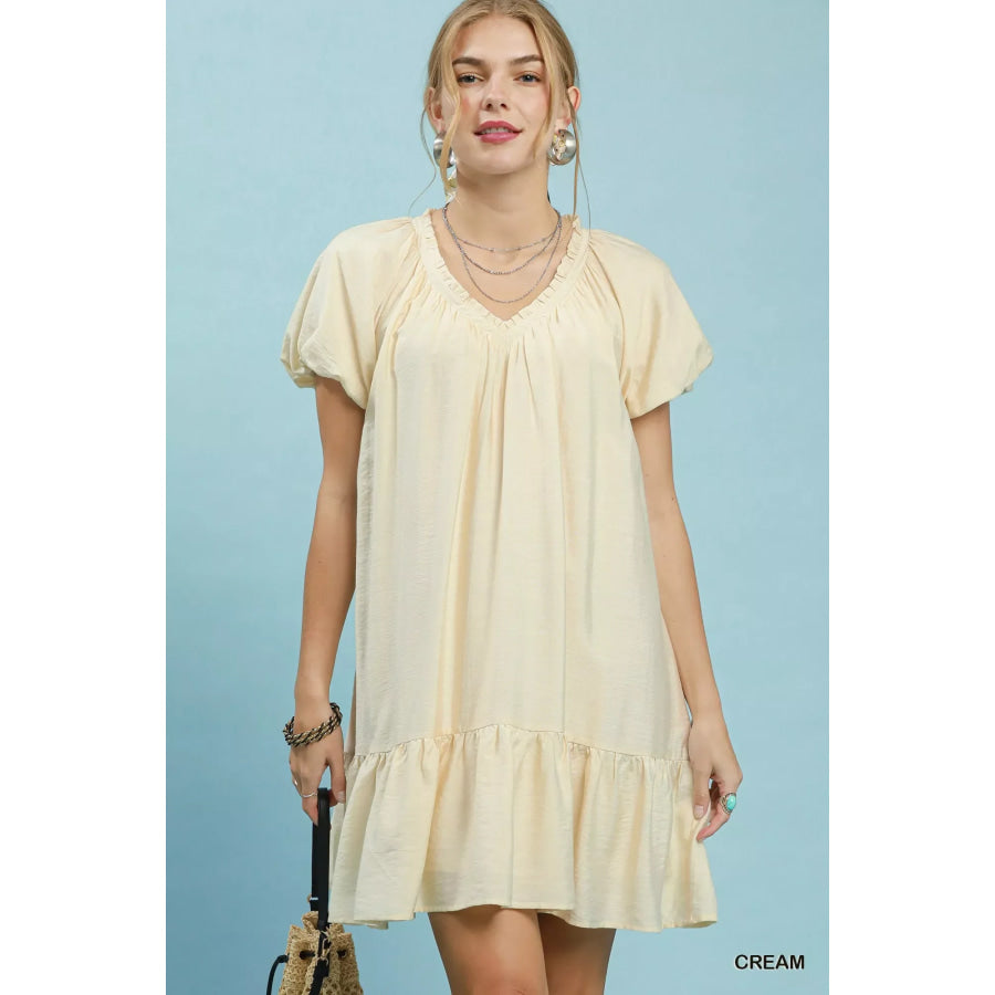 Umgee Ruffle Hem Shift Mini Dress CREAM / S Apparel and Accessories