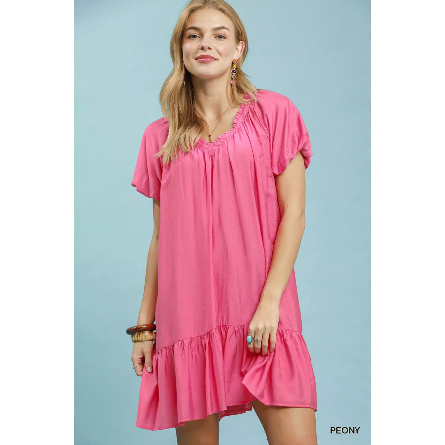 Umgee Ruffle Hem Shift Mini Dress PEONY / S Apparel and Accessories