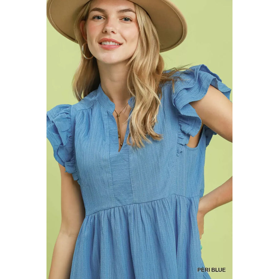 Umgee Ruffle Sleeve Babydoll Dress Apparel and Accessories