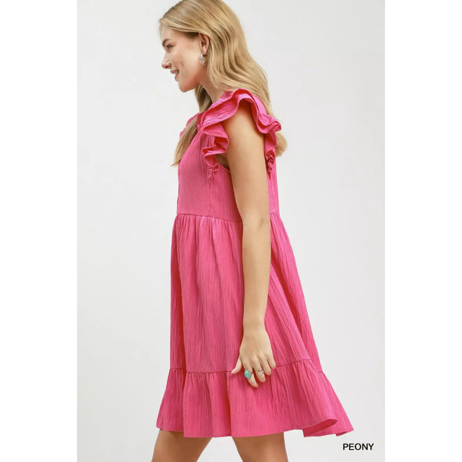 Umgee Ruffle Sleeve Babydoll Dress Apparel and Accessories