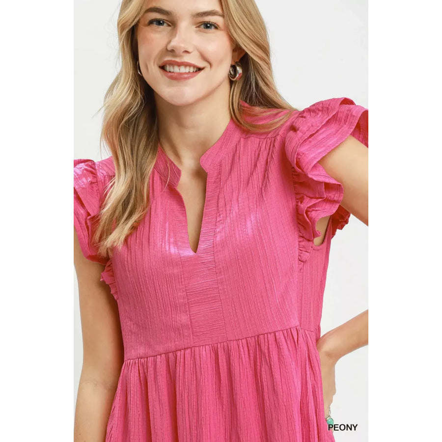 Umgee Ruffle Sleeve Babydoll Dress Apparel and Accessories