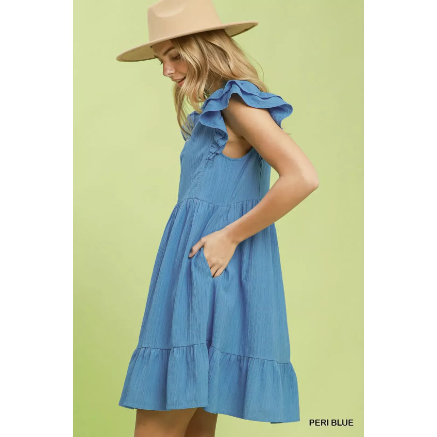 Umgee Ruffle Sleeve Babydoll Dress Apparel and Accessories