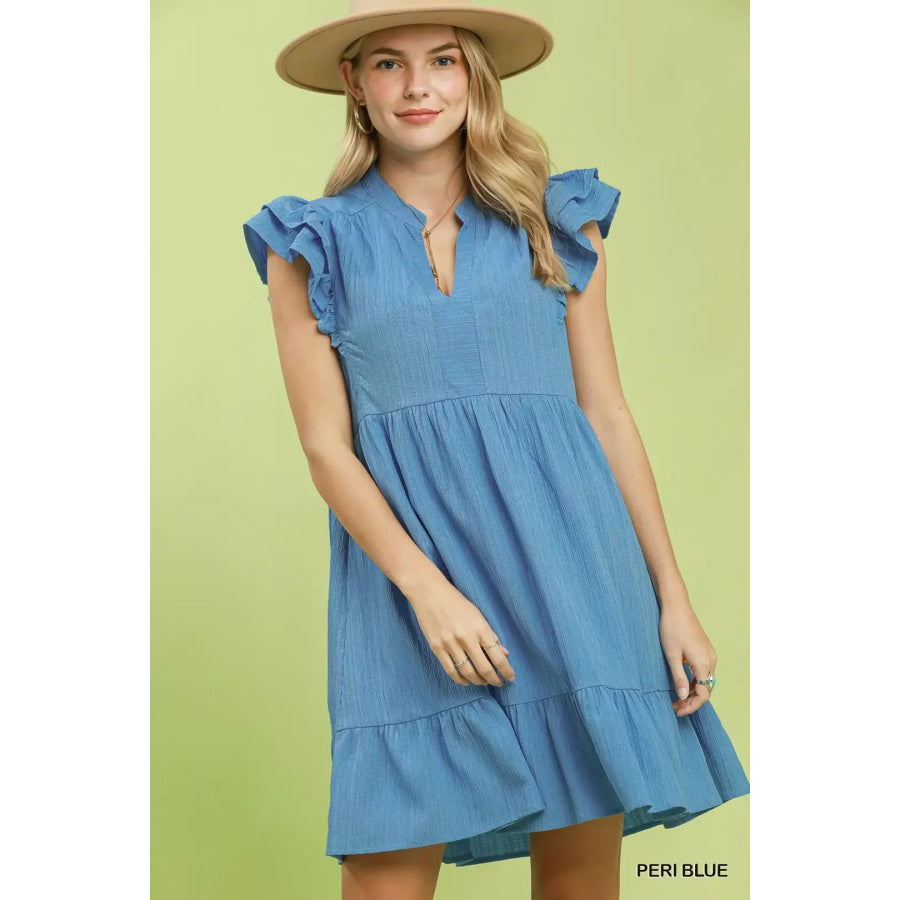Umgee Ruffle Sleeve Babydoll Dress PERI BLUE / S Apparel and Accessories