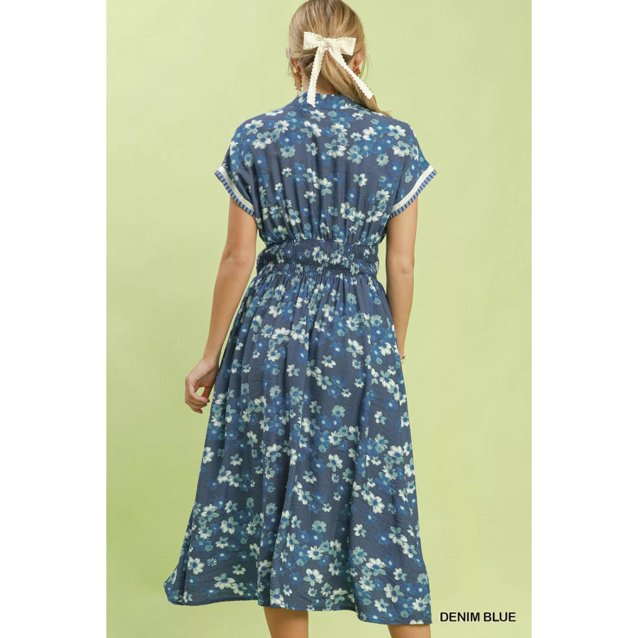Umgee Ruffle Sleeve Henley Shift Dress Apparel and Accessories