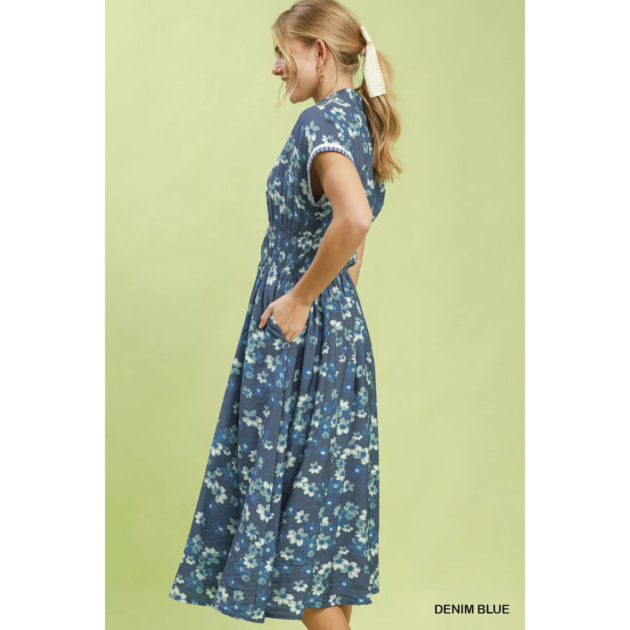 Umgee Ruffle Sleeve Henley Shift Dress DENIM BLUE / S Apparel and Accessories