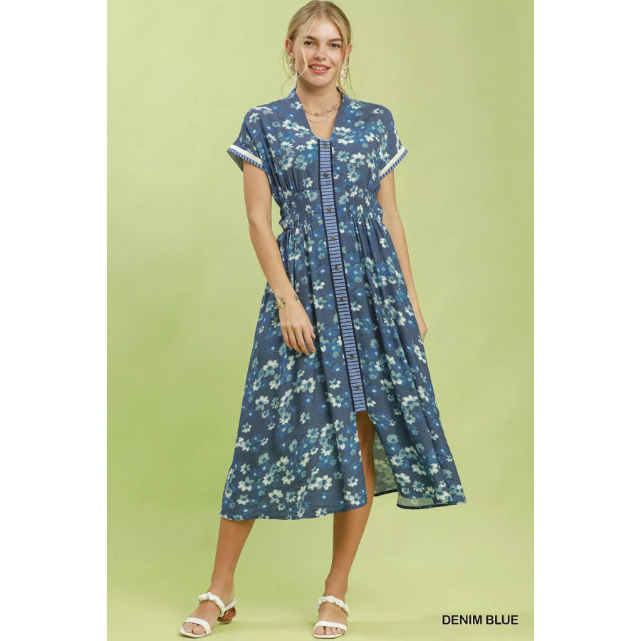 Umgee Ruffle Sleeve Henley Shift Dress Apparel and Accessories