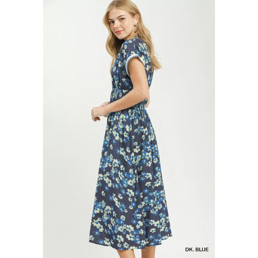 Umgee Ruffle Sleeve Henley Shift Dress DK. BLUE / S Apparel and Accessories