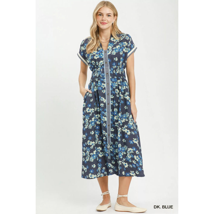 Umgee Ruffle Sleeve Henley Shift Dress Apparel and Accessories