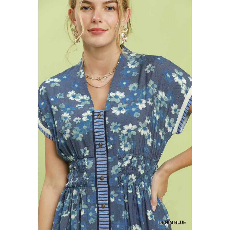 Umgee Ruffle Sleeve Henley Shift Dress Apparel and Accessories