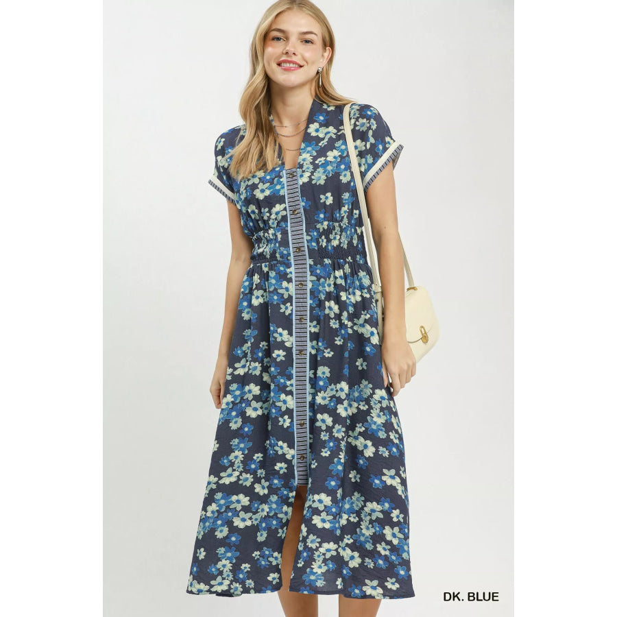 Umgee Ruffle Sleeve Henley Shift Dress DK. BLUE / S Apparel and Accessories