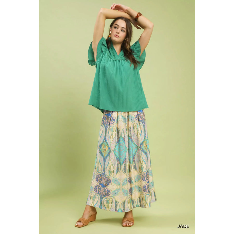 Umgee Ruffle Sleeve Textured Babydoll Blouse Apparel and Accessories