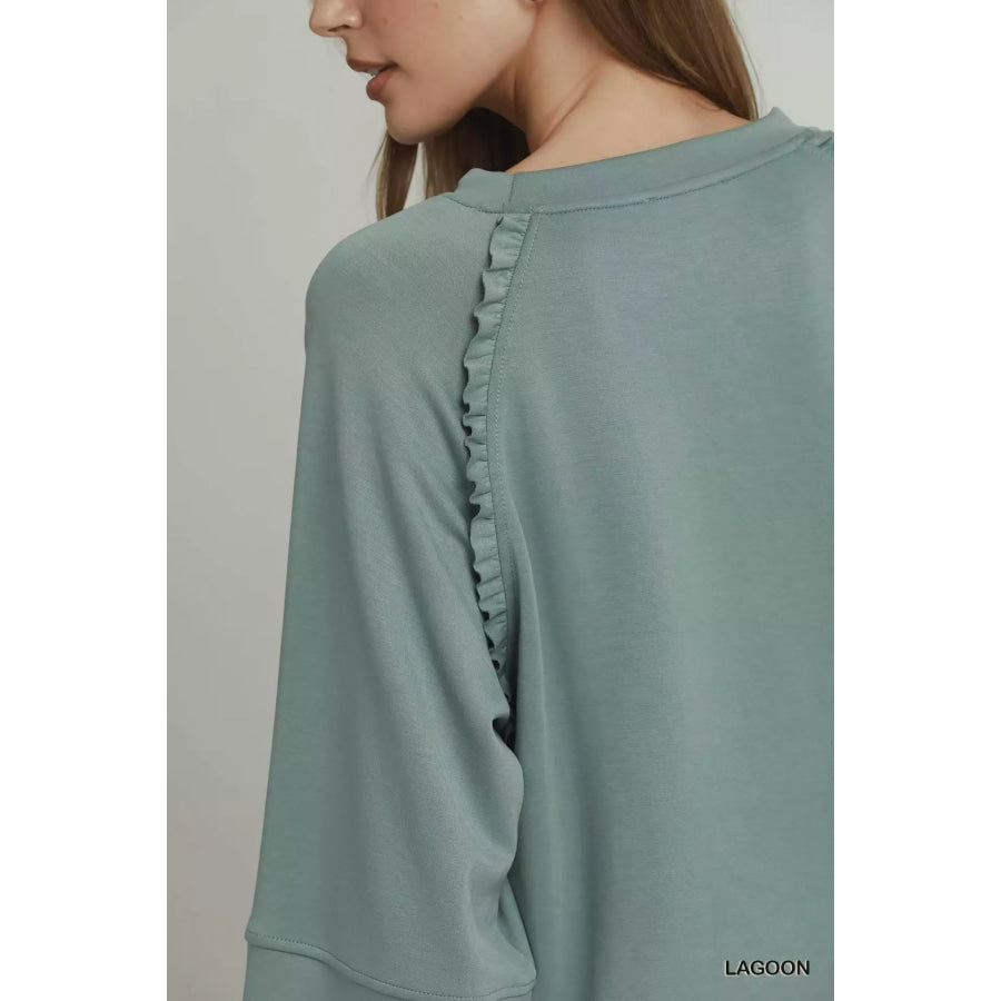 Umgee Ruffle Trim 3/4 Raglan Sleeve Top Apparel and Accessories