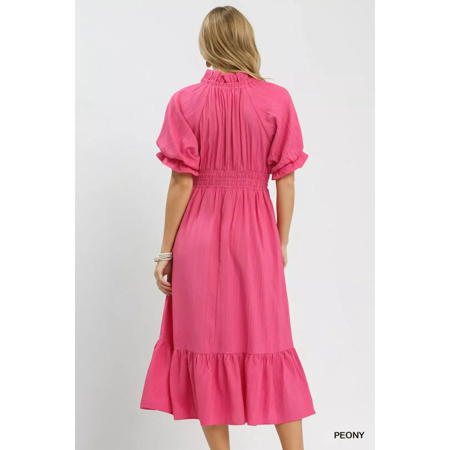Umgee Ruffle V-Neck Midi Dress Apparel and Accessories