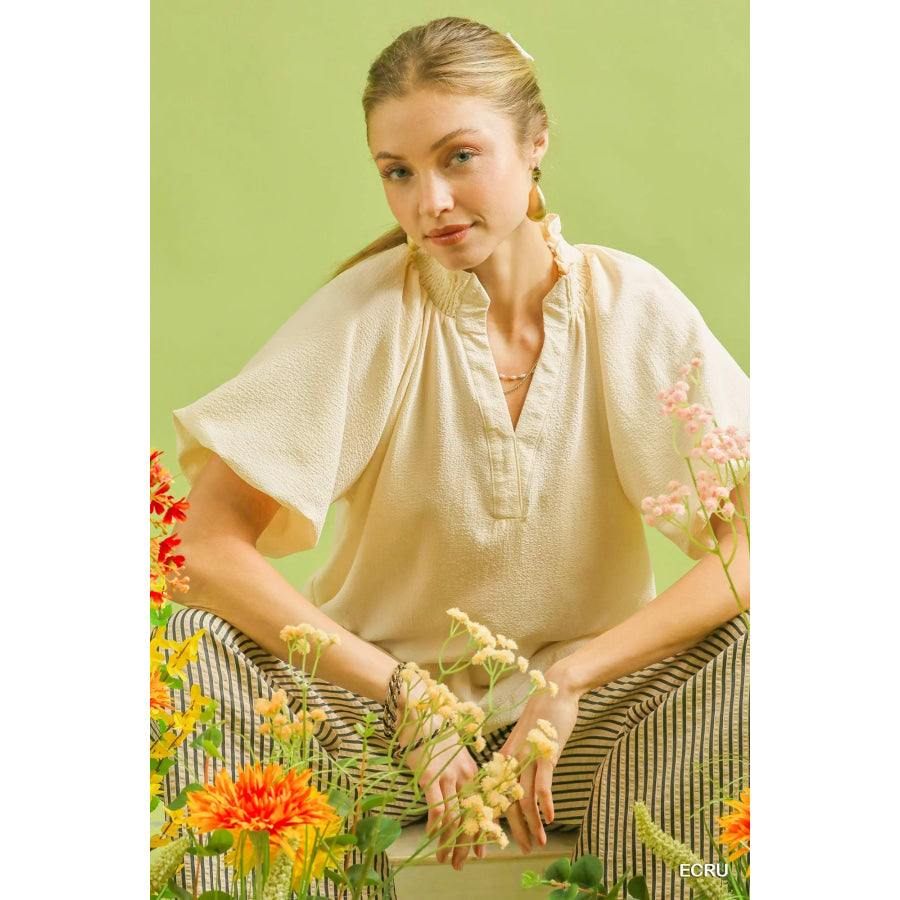 Umgee Scalloped Hem Textured Blouse Apparel and Accessories