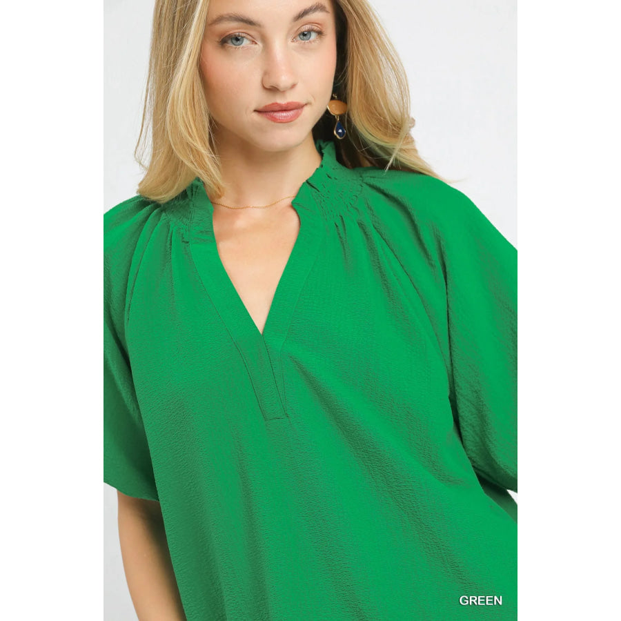 Umgee Scalloped Hem Textured Blouse Apparel and Accessories