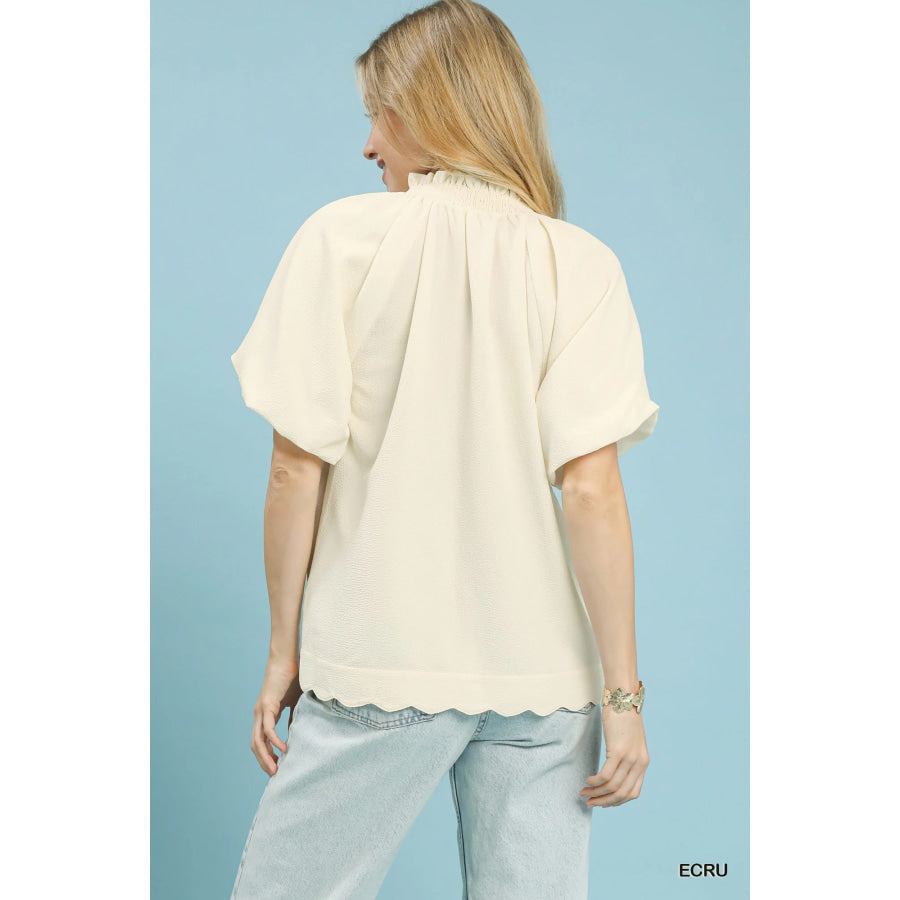 Umgee Scalloped Hem Textured Blouse Apparel and Accessories