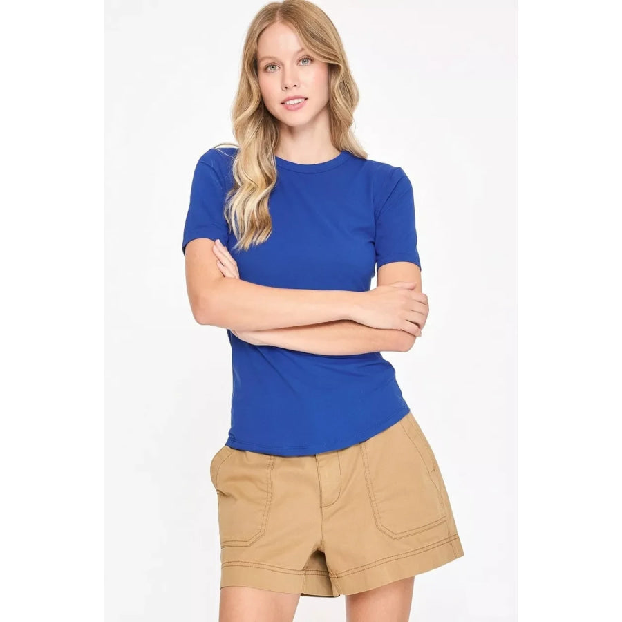 Umgee Second-Skin Crew Neck Tee SAPPHIRE / S Apparel and Accessories