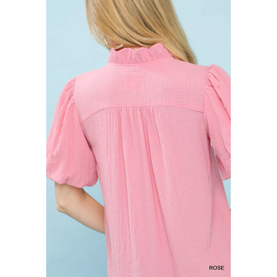 Umgee Seersucker Puff Sleeve Blouse Apparel and Accessories