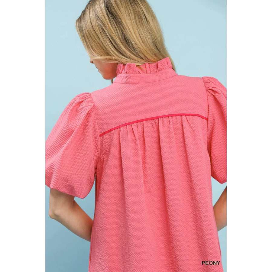 Umgee Seersucker Puff Sleeve Dress Apparel and Accessories