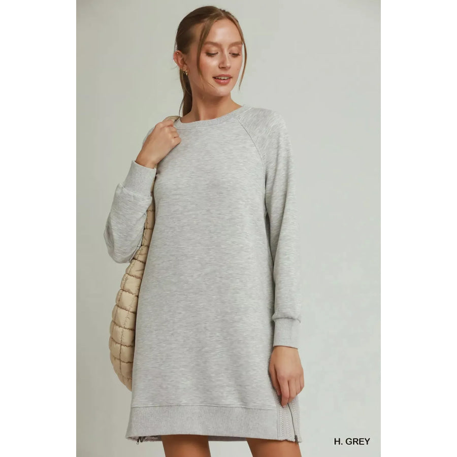 Umgee Side Crochet Zipper Detailed Dress H. GREY / S Apparel and Accessories