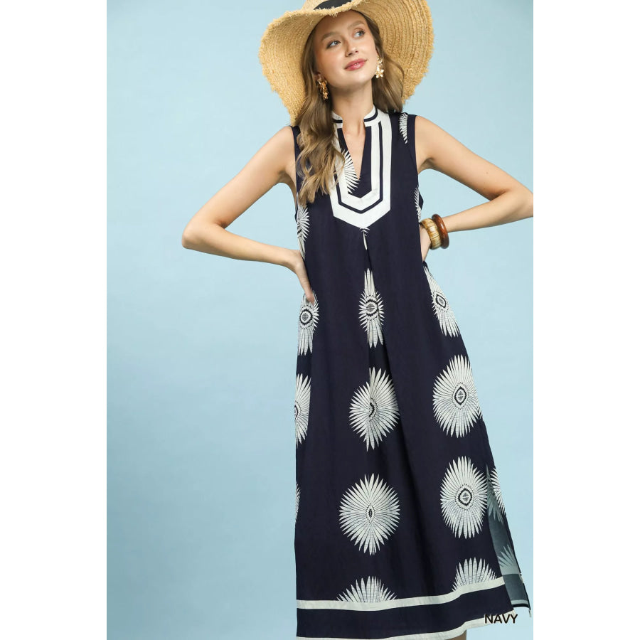Umgee Sleeveless Geometric Midi Dress Apparel and Accessories