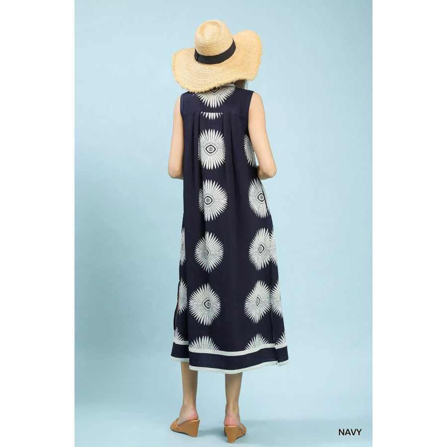 Umgee Sleeveless Geometric Midi Dress Apparel and Accessories