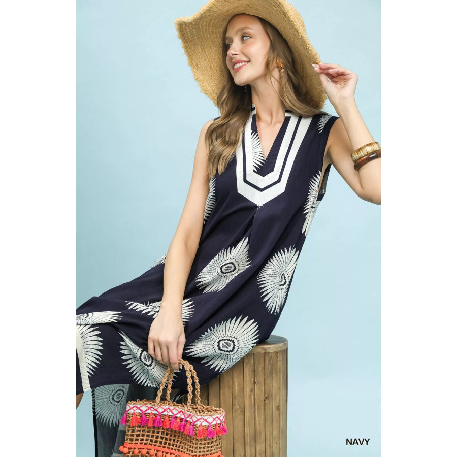 Umgee Sleeveless Geometric Midi Dress Apparel and Accessories