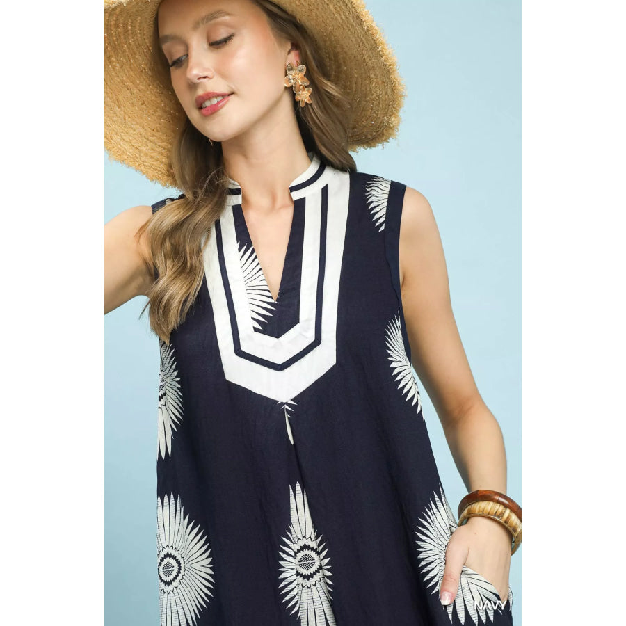 Umgee Sleeveless Geometric Midi Dress Apparel and Accessories